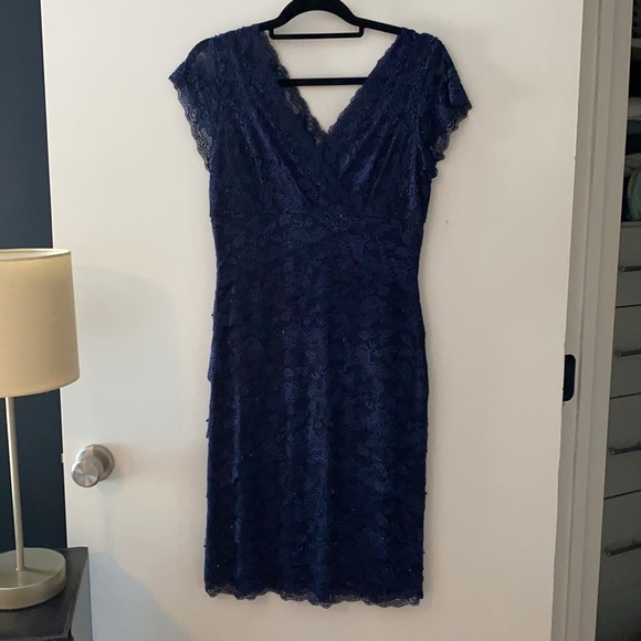 Marina Navy Layer/Sequence Form Fitting Dress - sz 10 - Picture 1 of 5